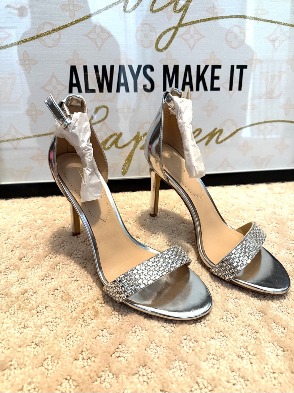 Aldo Silver Crystal Embellished Stiletto Sandals